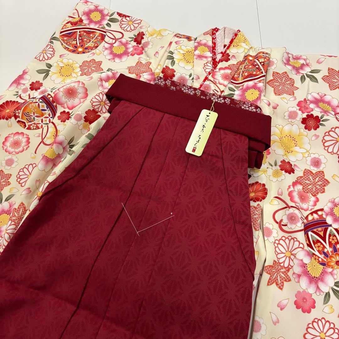 七五三　3歳女の子　着物・袴セット　ひさかたろまん　手鞠　アイボリー　八重桜