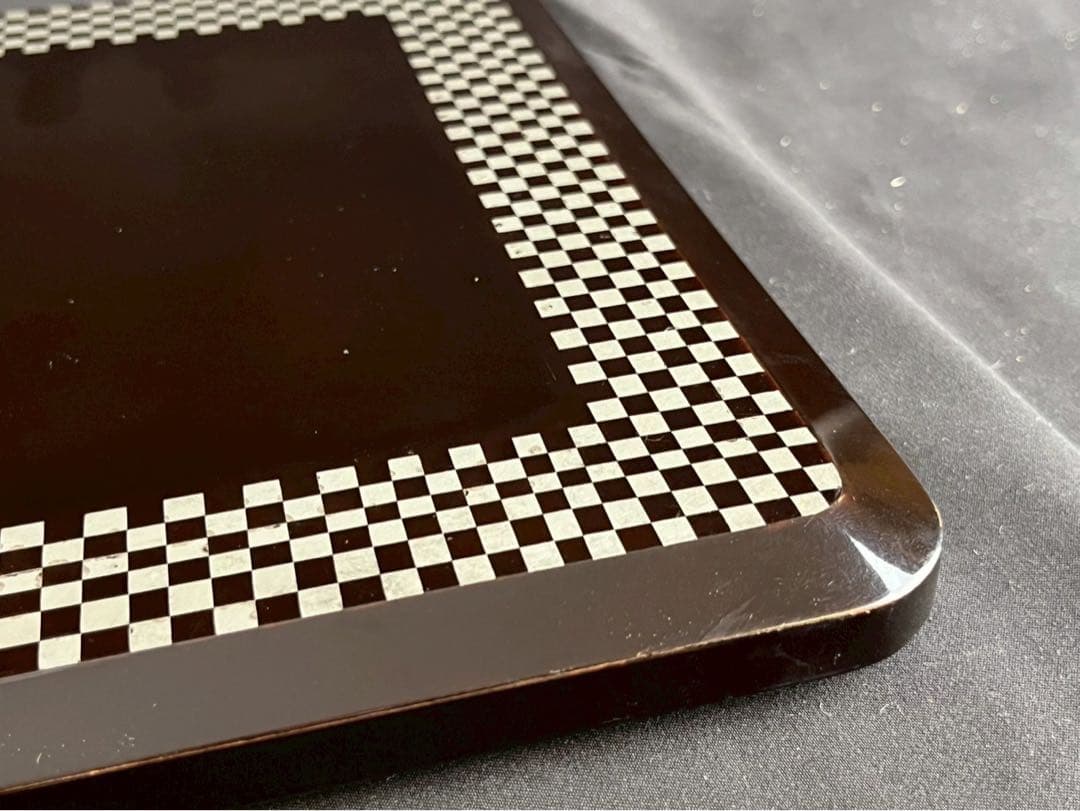 時代漆器 市松蒔絵 黒塗 内梨地 五段重箱 二枚蓋 合蓋三枚付 共箱 / 輪島塗