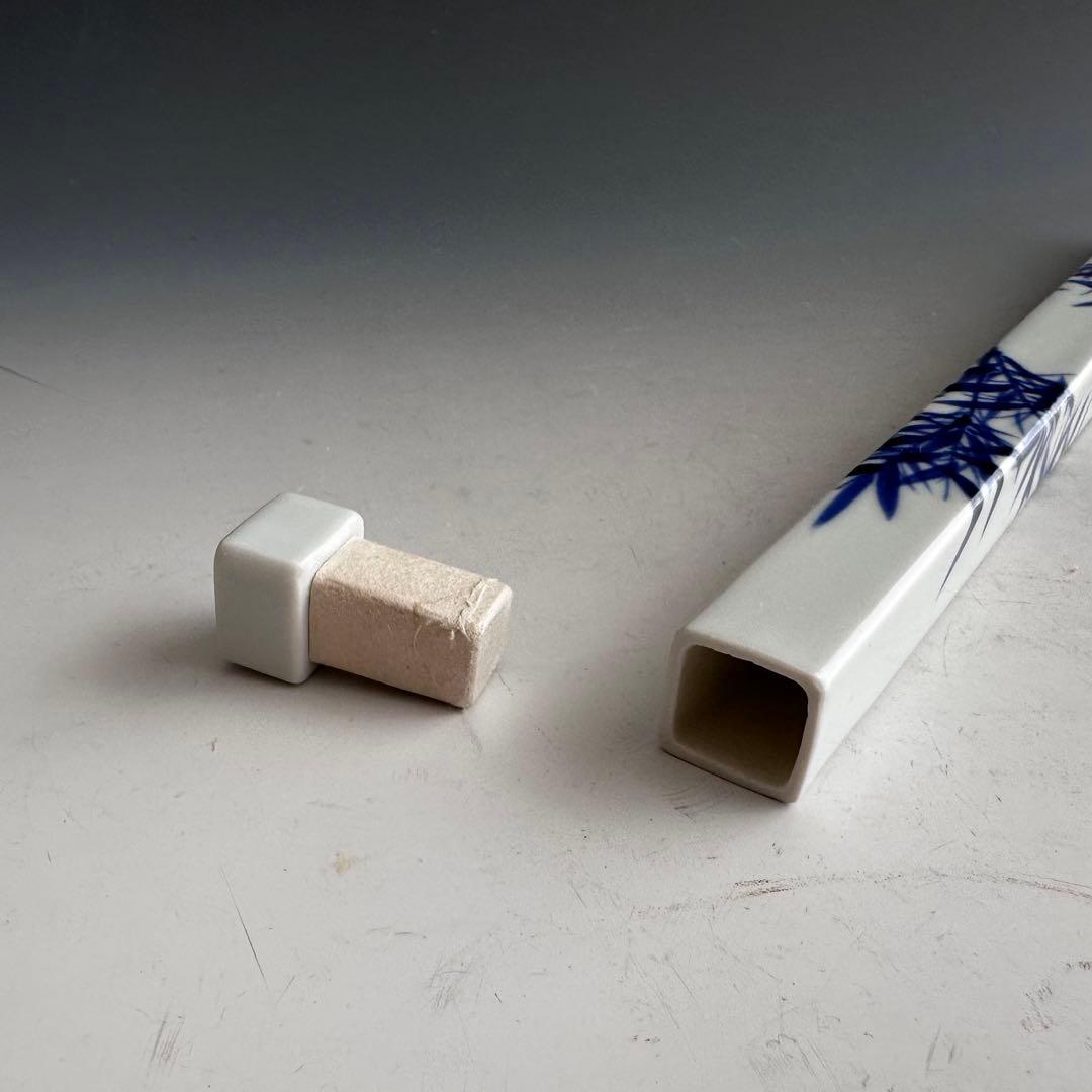 香道具 染付 竹絵 香筒 御室焼 和善 共箱 陶芸 線香入