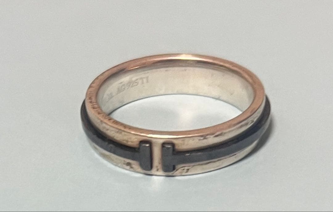 T TWO リング　希少サイズ　19号　シルバー×チタン　コンビ　指輪