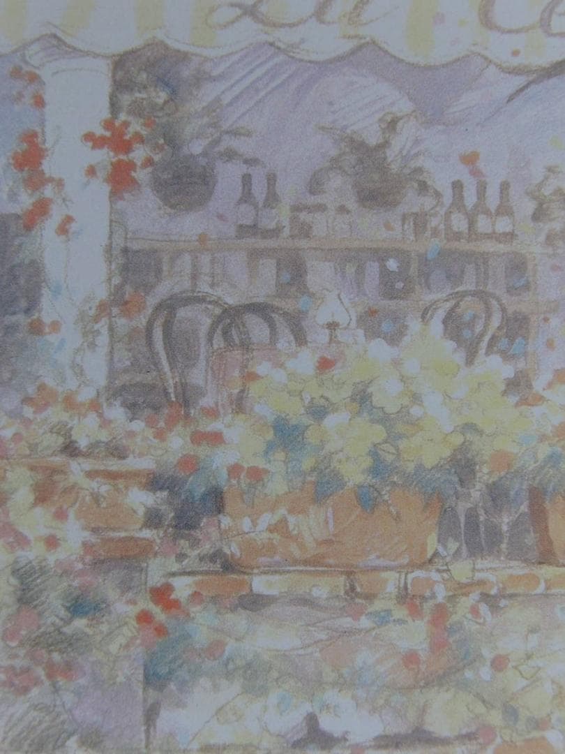 笹倉鉄平、【鉢植えのテラス】、希少な額装用画集より、状態良好、新品額装付