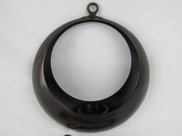 Y5-1101◇唐銅製 吊花生 満月 尺0 浄斎造 剣山 花鎖