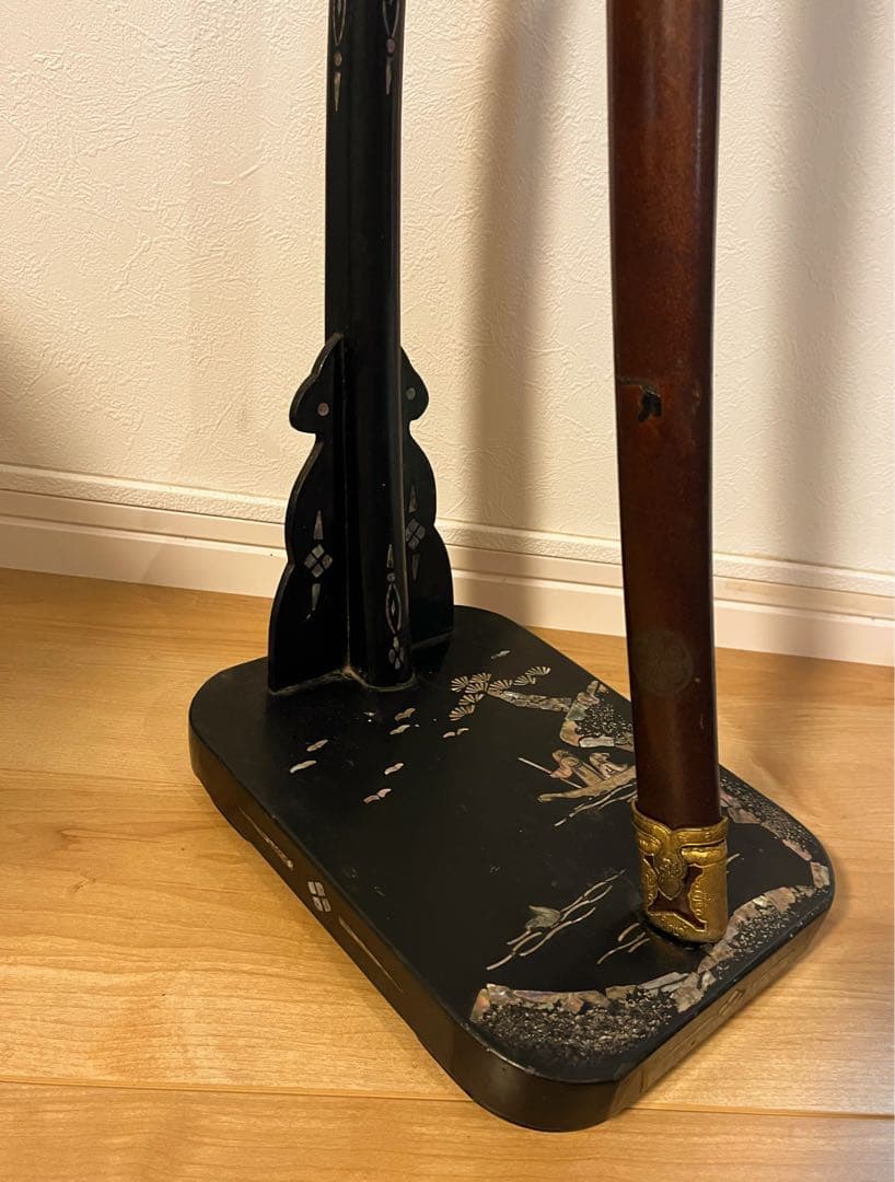 【希少】刀掛け 太刀掛け　螺鈿　一本掛け　模造刀　武具