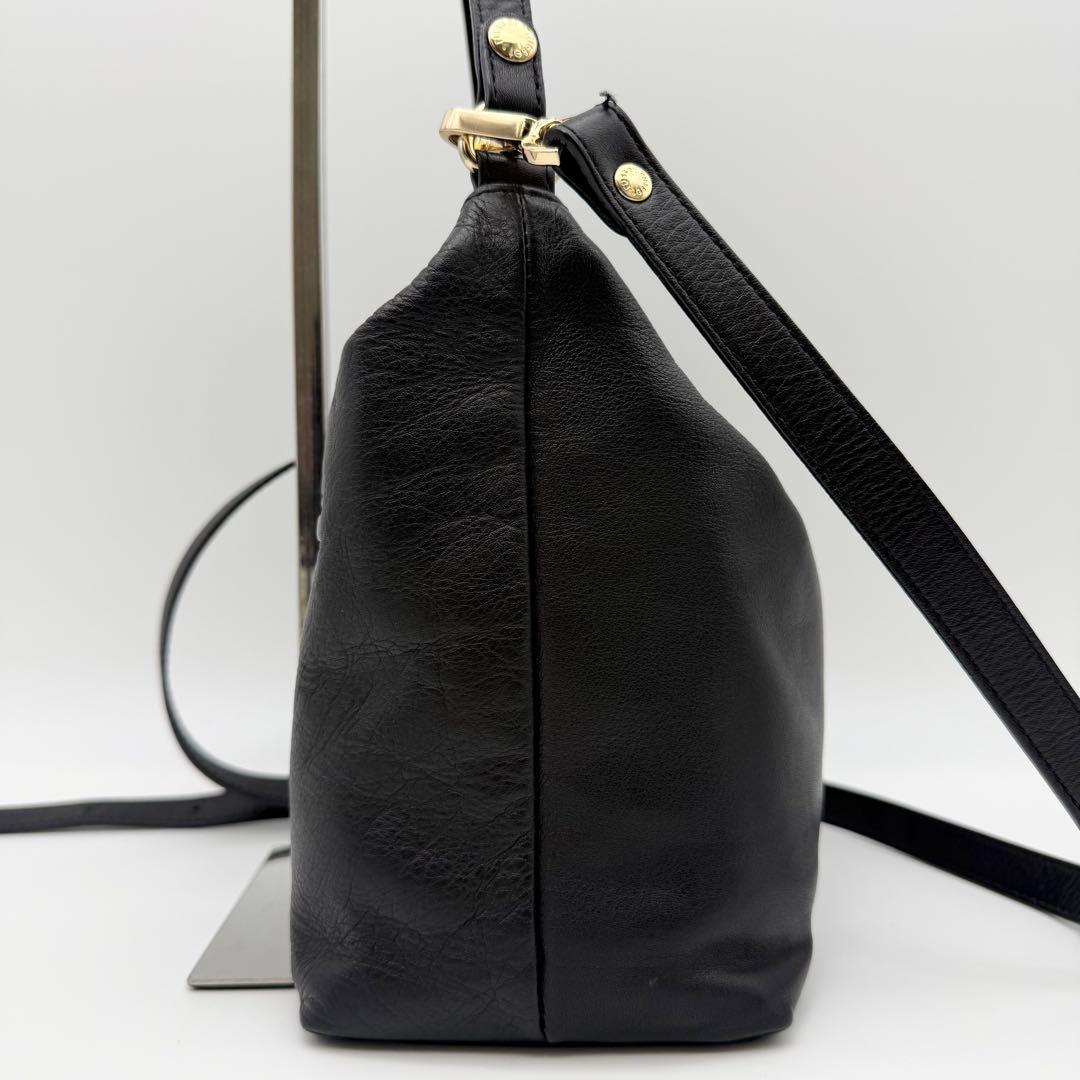 ラシット ソフトレザーシンプルショルダーバッグ 2way ブラック 日本製 牛革