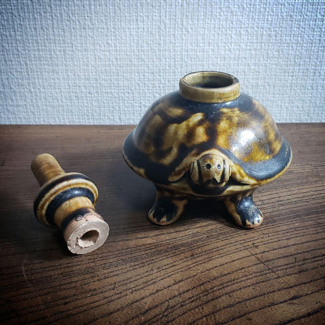 油燈 油壺 油灯 オイルランプ 陶器 亀 珍品 一輪挿し 花器 花瓶