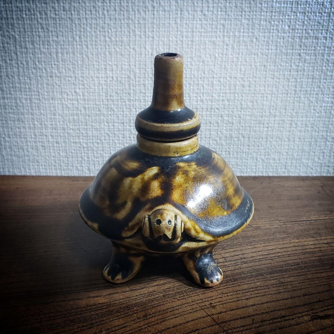 油燈 油壺 油灯 オイルランプ 陶器 亀 珍品 一輪挿し 花器 花瓶