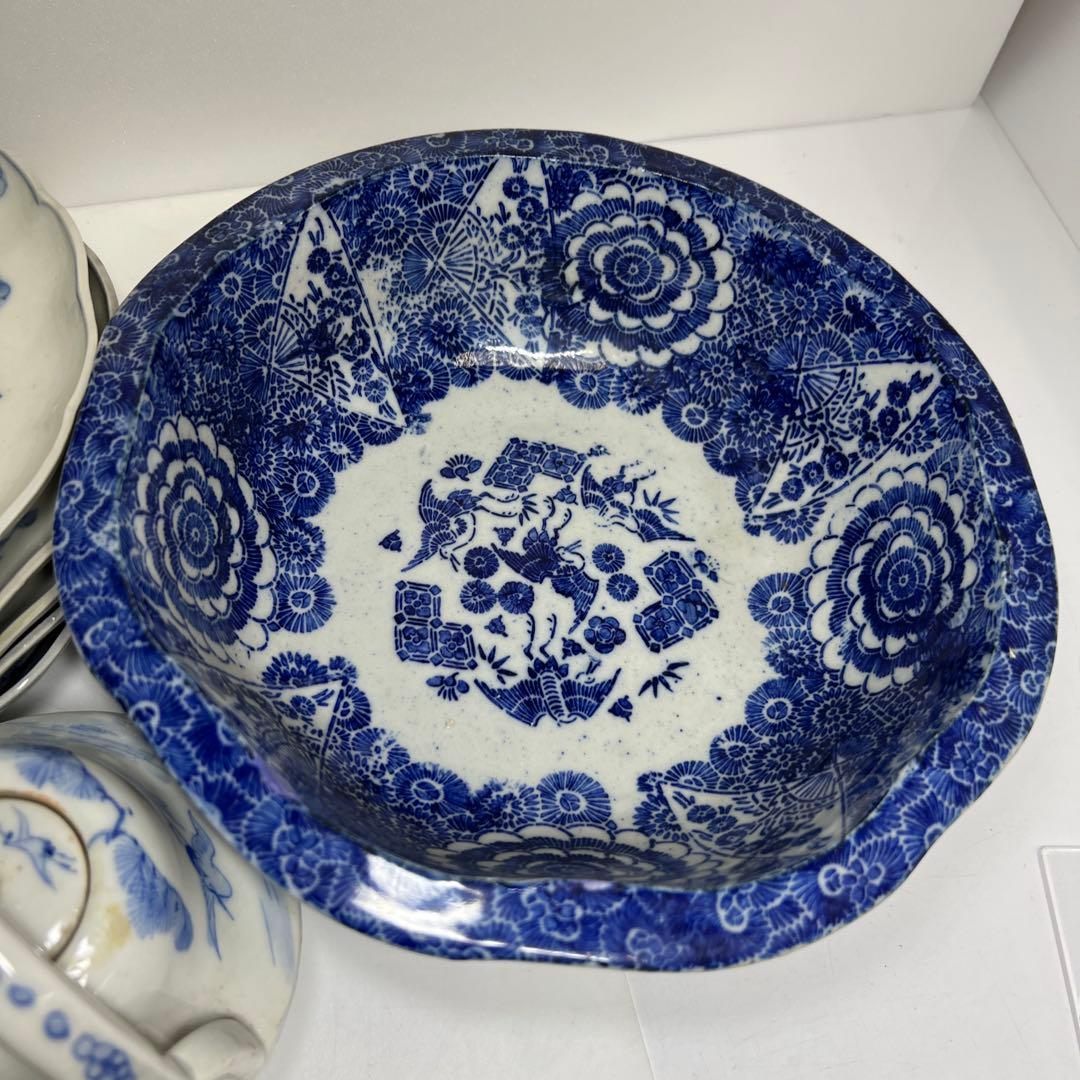 古伊万里、古染付　染付銚子、中皿等色々　東Y8-0113②