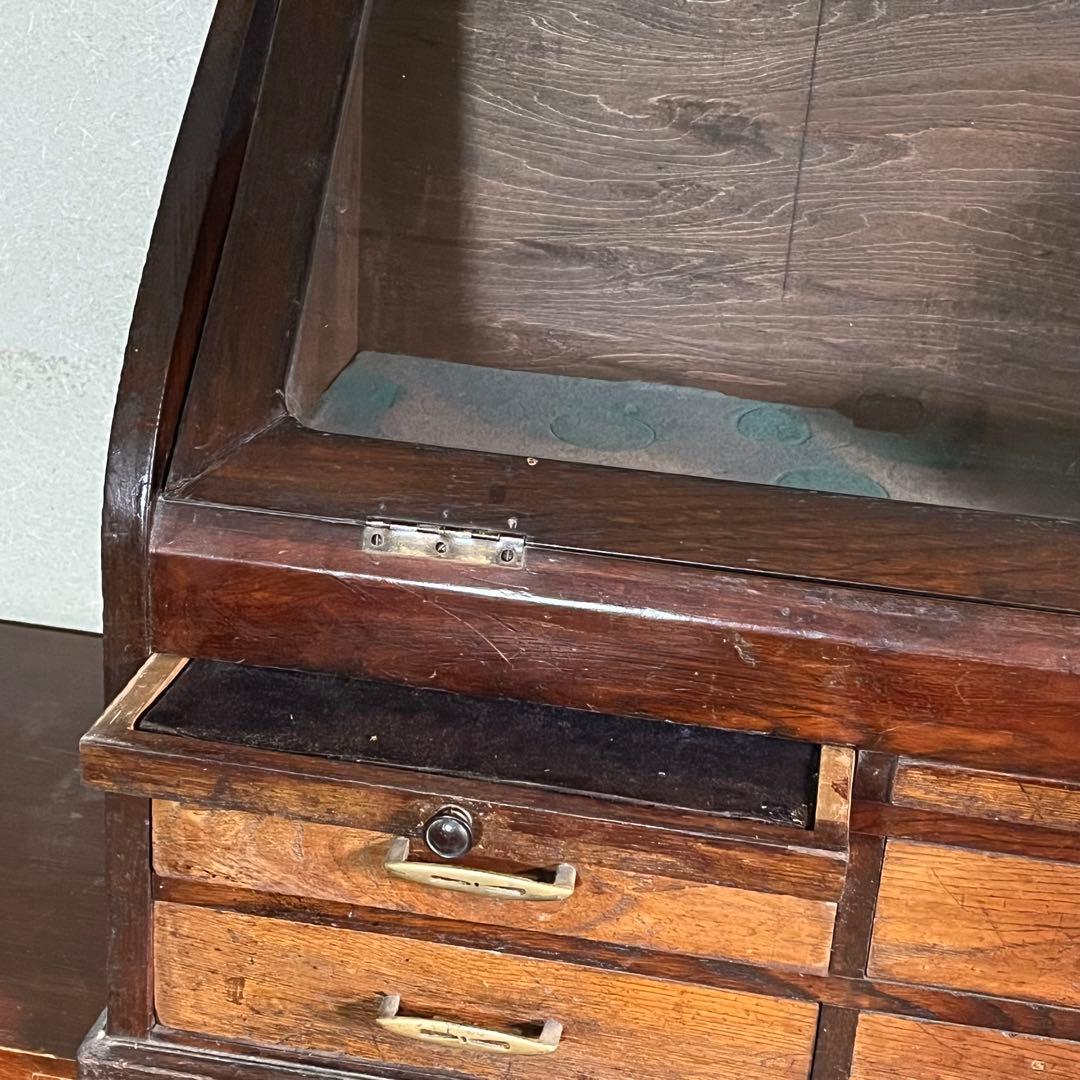 アンティーク ガラス扉 木製 飾り棚 眼鏡屋 ショーケース 骨董