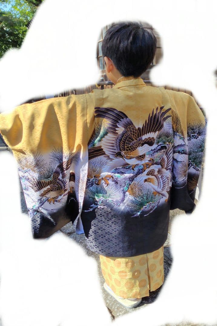 七五三 五歳 男の子 5歳 753 羽織袴 衣装 フルセット 12点 金色 鷹