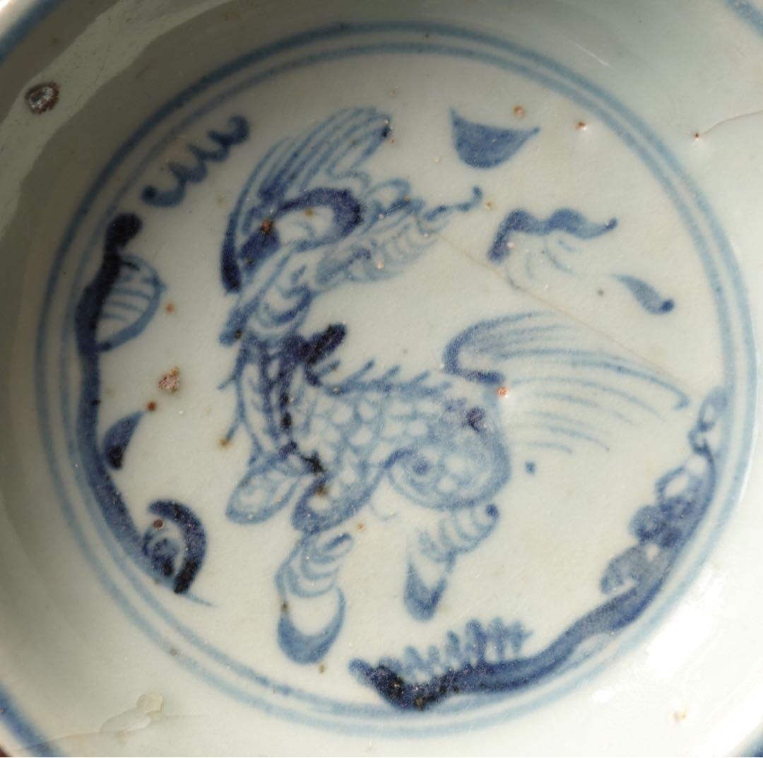 唐物 元時代 染付 神獣文 皿 筆洗 元染付 中国 古玩