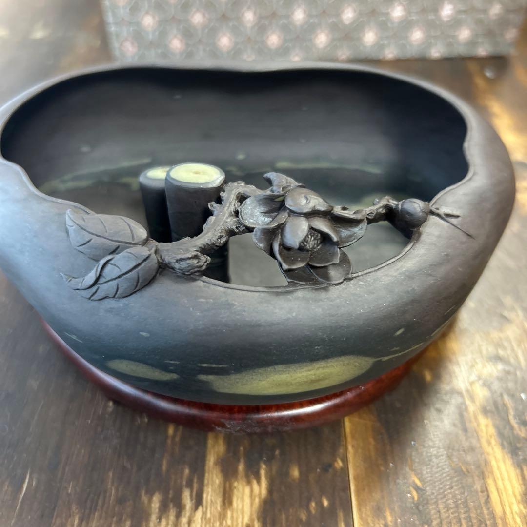 書道 硯 梅花坑水盂椿型 美術品 芸術品 骨董品 工芸品
