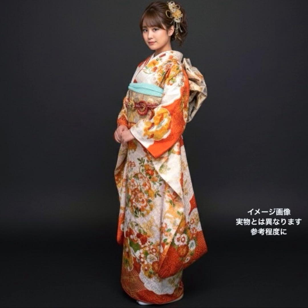 振袖フルセット 古典柄 トールサイズ 161〜171 白地オレンジ 正絹 成人