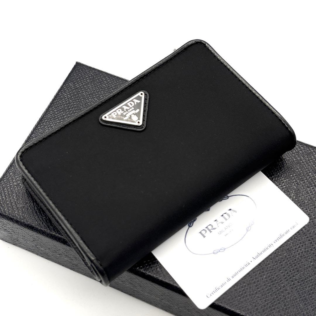 未使用級◇PRADA 二つ折り財布 テスートナイロン 三角ロゴ ブラック