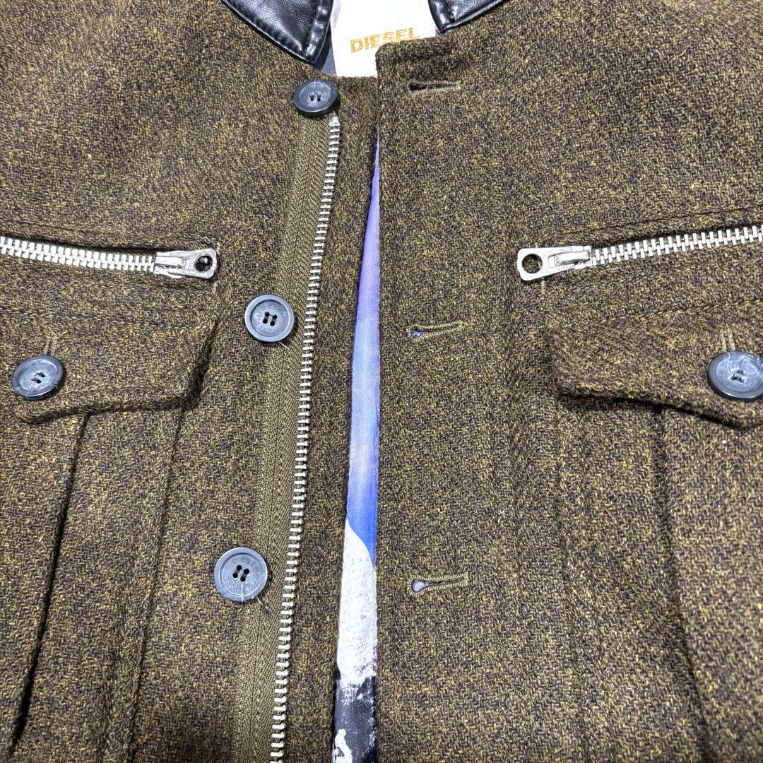 【美品】DIESEL ディーゼル 裏地アート総柄 ウールジャケット 襟レザー　M