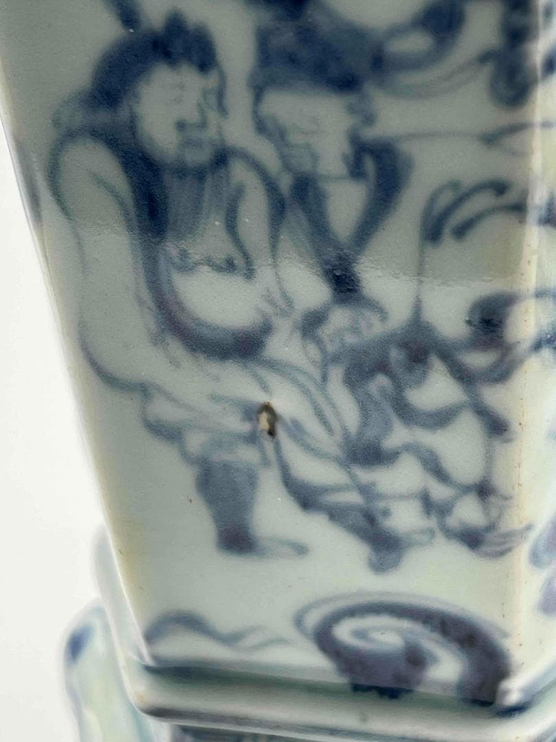 明時代 染付 青花仙人文塔型筆筒 白磁 文房具 名品珍品 香炉 (C-