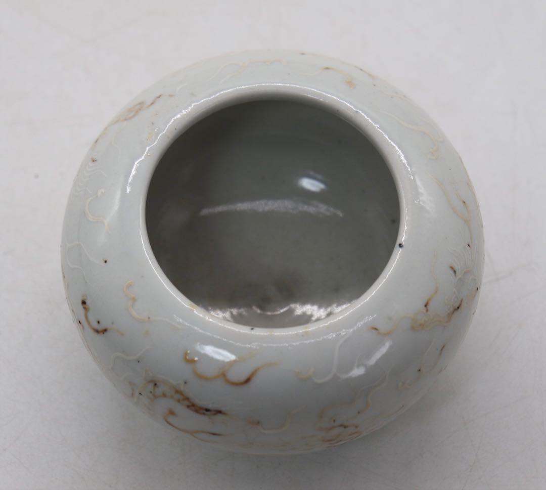 中国　明時代　白釉雙龍紋三足香炉　送料込み250107