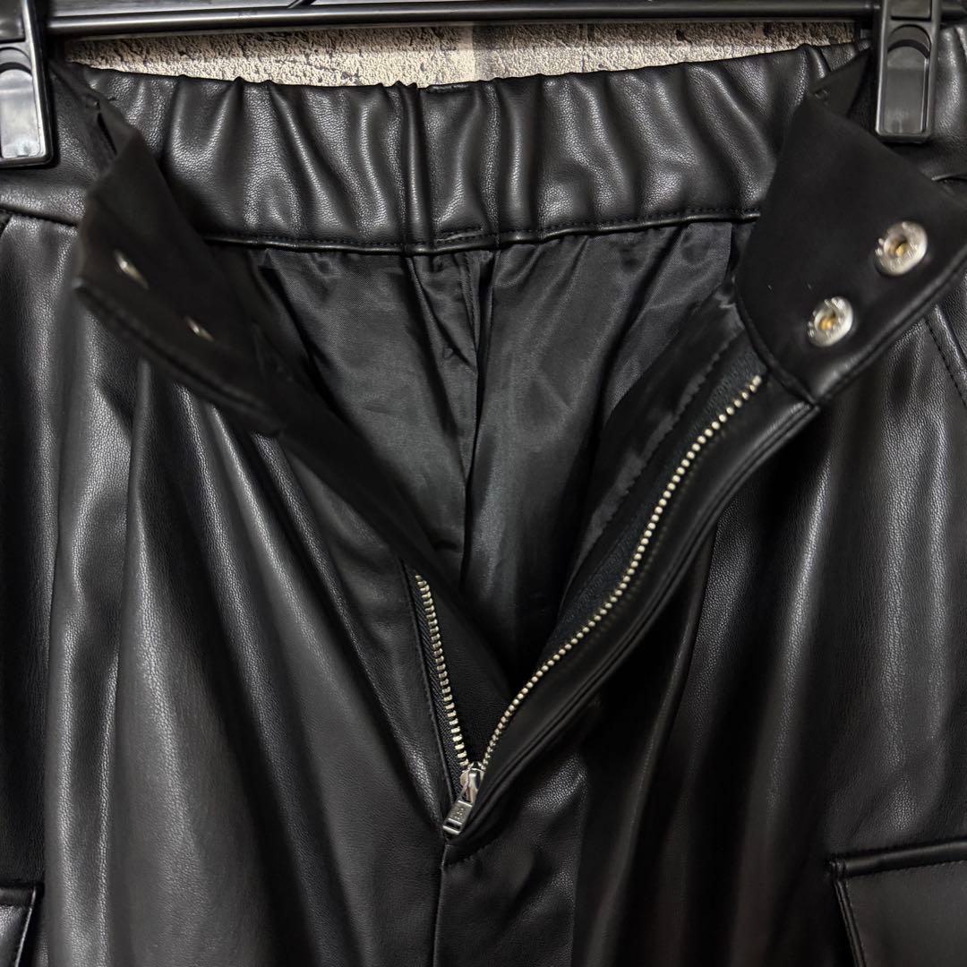 【美品】HARE　2WAYメタルカーゴパンツ　ブラック　レザー
