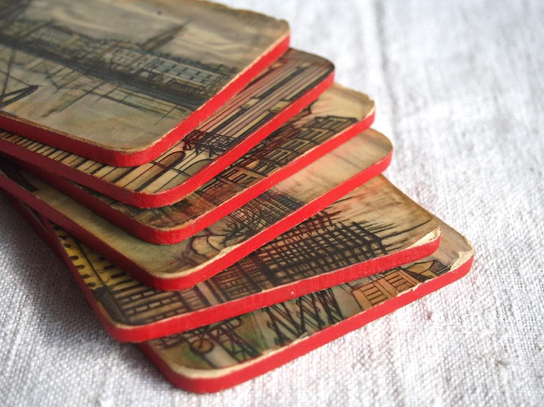 パリの画家ベルナール・ビュッフェのコースター6枚 ミッドセンチュリー