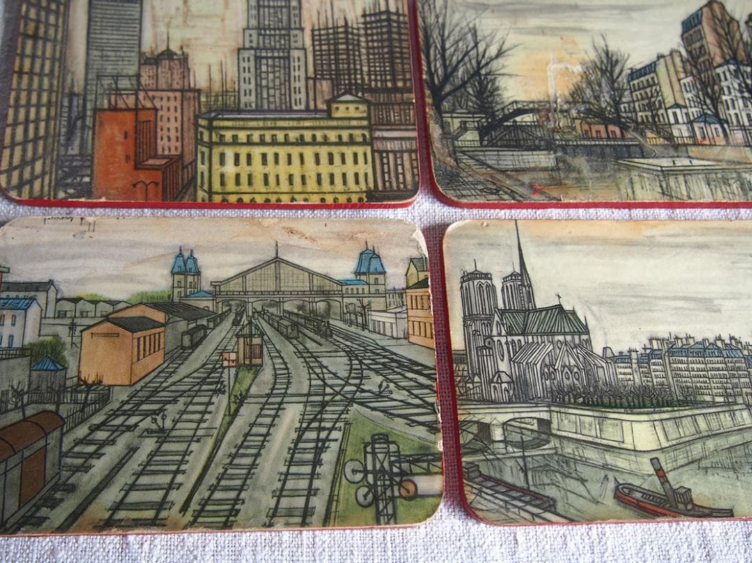 パリの画家ベルナール・ビュッフェのコースター6枚 ミッドセンチュリー