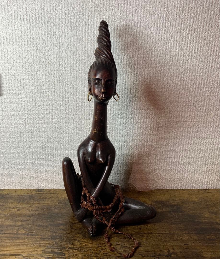 E-4 【希少】アフリカン プリミティブ アート 木彫り彫像 女性像