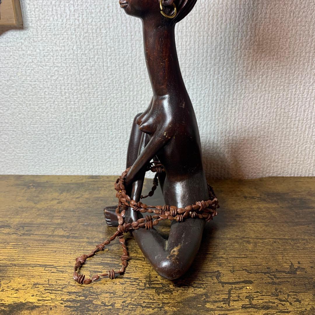 E-4 【希少】アフリカン プリミティブ アート 木彫り彫像 女性像