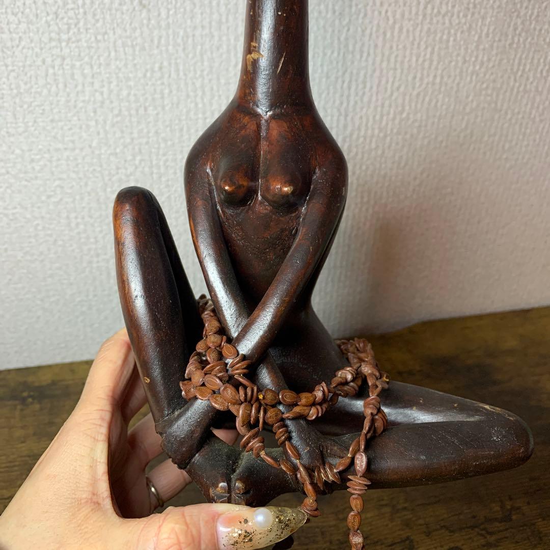 E-4 【希少】アフリカン プリミティブ アート 木彫り彫像 女性像