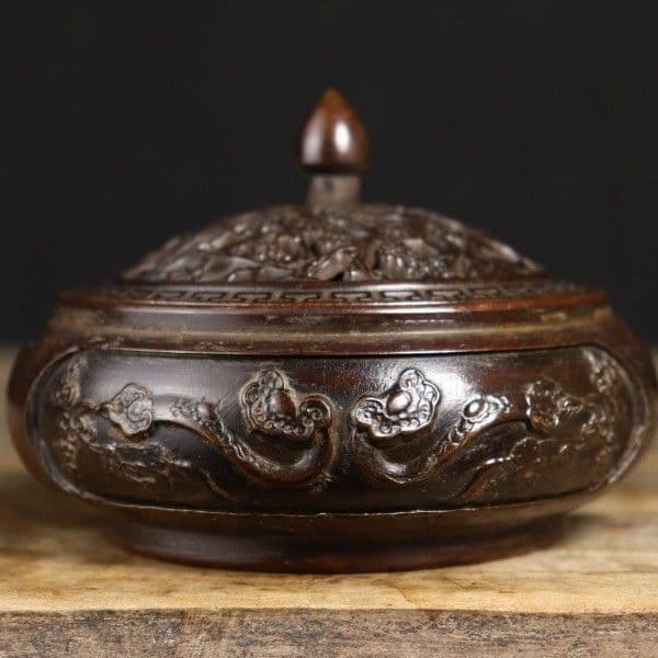銅器 彫花平底薫炉 香薫炉 沈香檀香炉 工芸品 美術品 置物