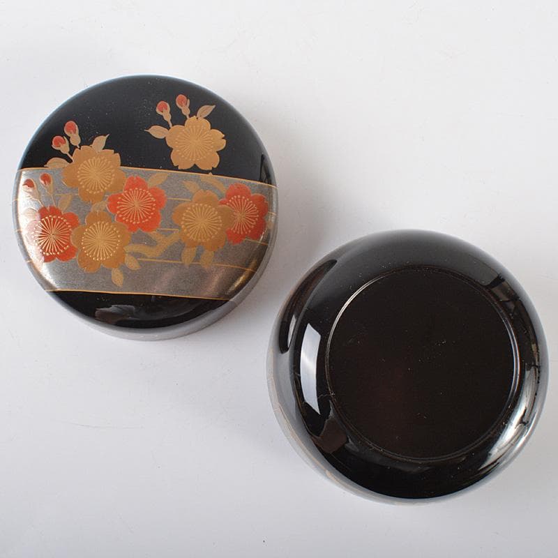 茶道具　輪島塗　目代春帆作　雲桜蒔絵　平棗　紫野　藤井誠堂極め箱　V　R6587