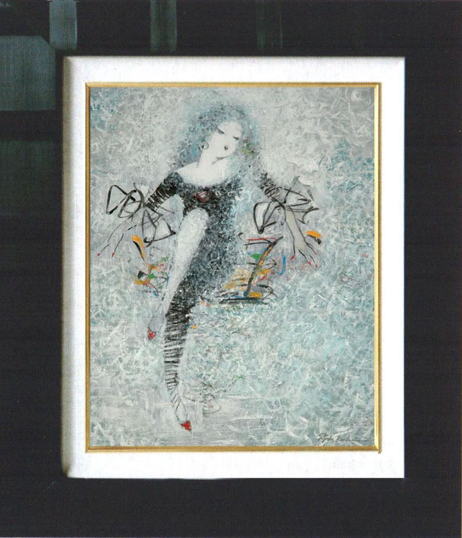 油絵 菅家令子 絵 絵画インテリア額付(白) uF6-010711 人物 女性像