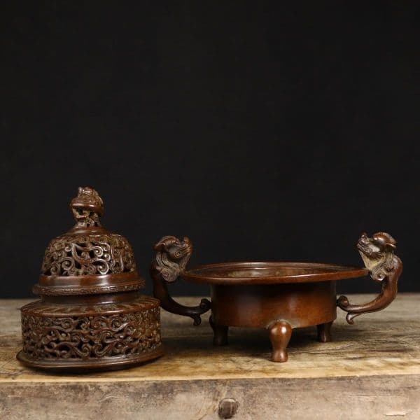 兽耳缠枝莲三足薰炉 招财炉 集财香炉 重工 希少 工芸品 美術品 置物