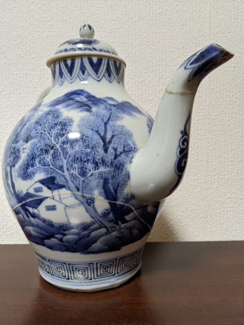 ⭐井伊直弼 超希少 藩窯 湖東焼 染付山水紋水注 江戸時代 彦根藩御用窯 骨董品