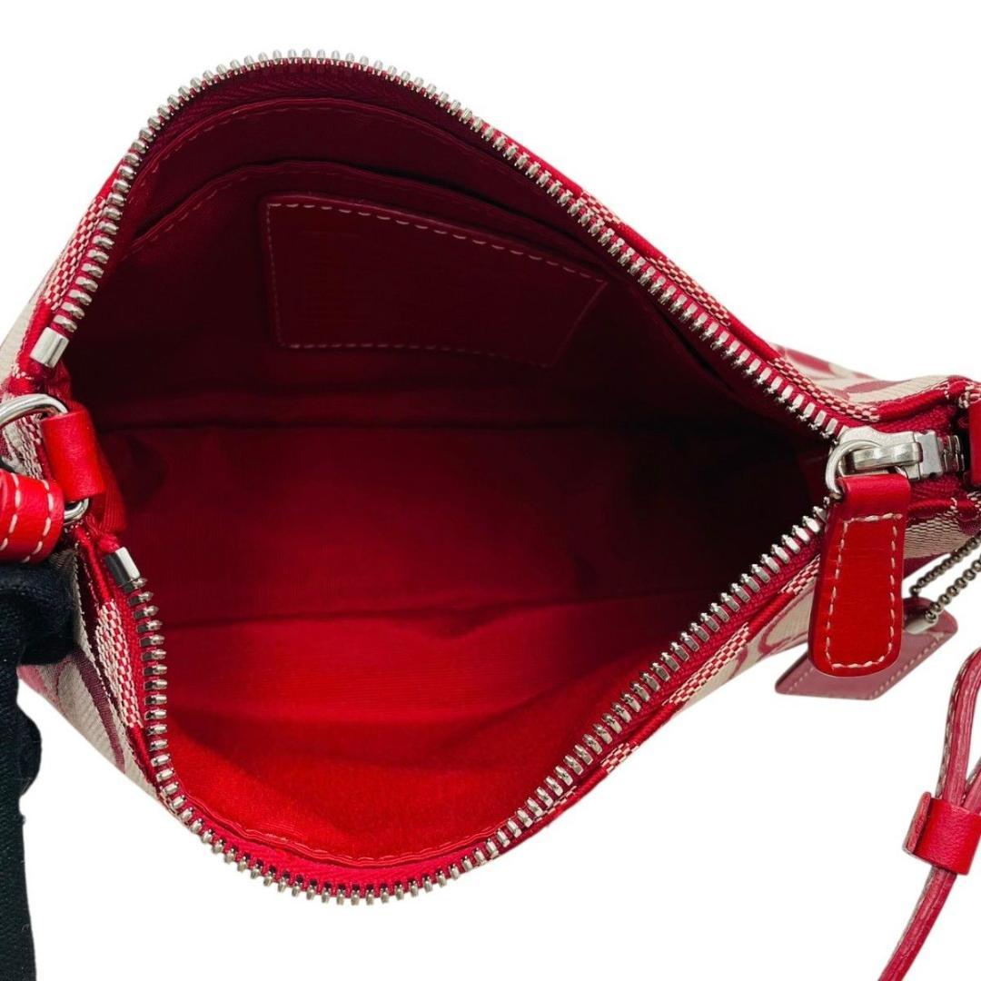 美品 コーチ アクセサリーポーチ ショルダー キャンバス レッド シグネチャー