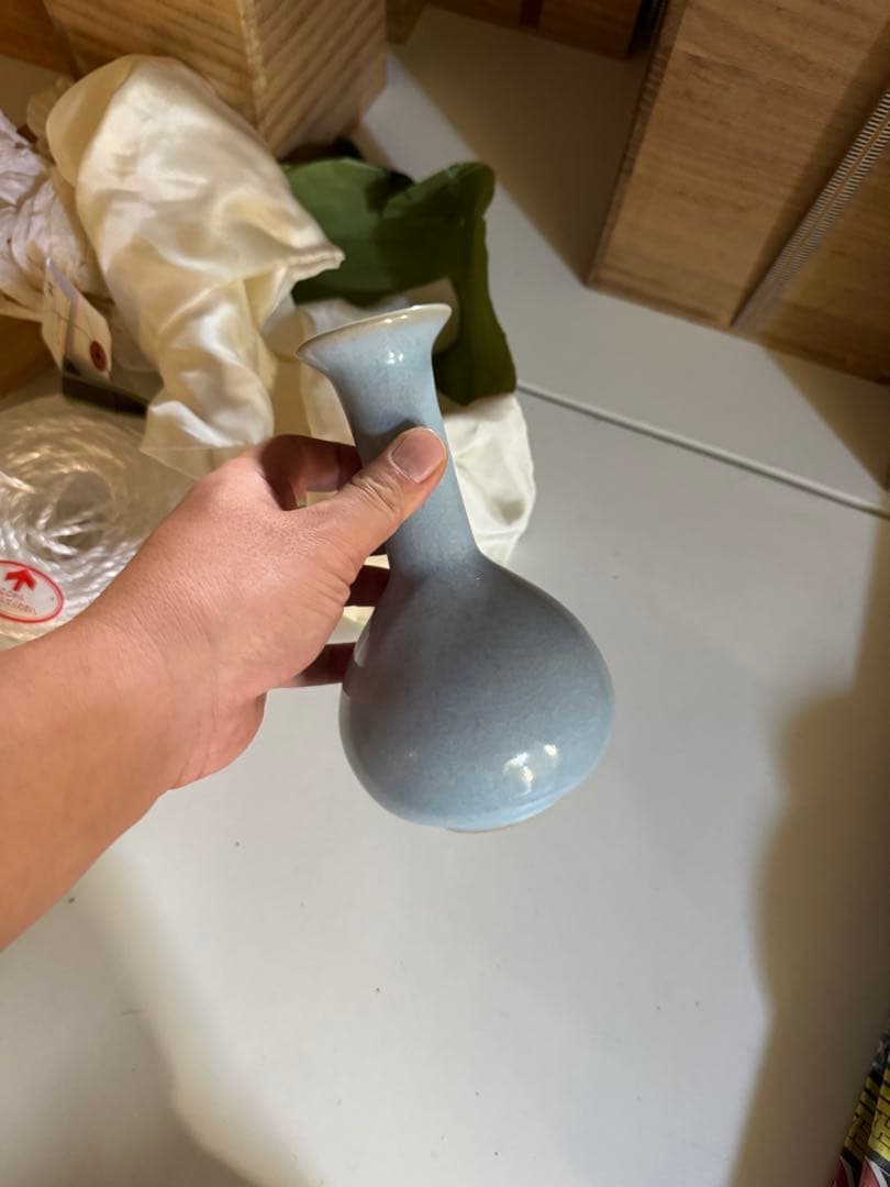 ‼️早速半額‼️リサイクルFORT‼️旧家から直送唐物⑦‼️汝窯長頭下◯瓶（卵青）花瓶‼️