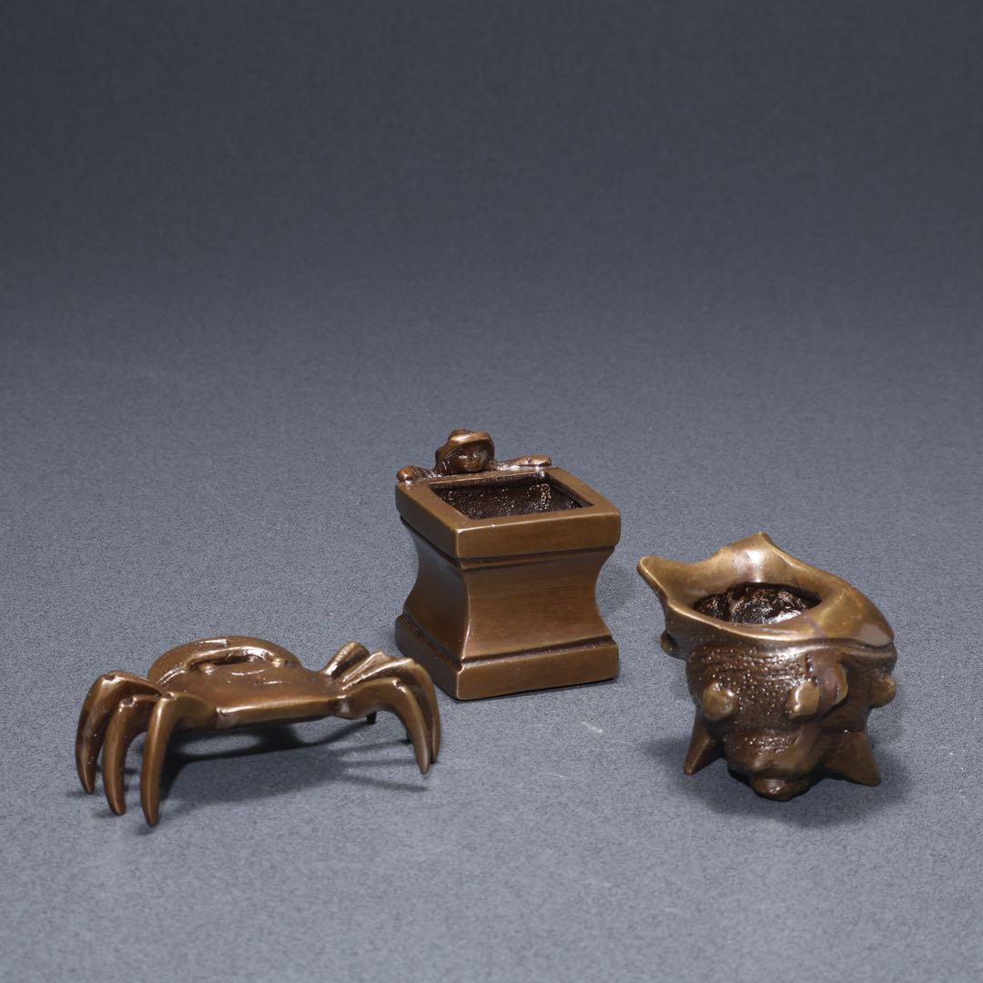 茶道具】七種蓋置 唐銅 和雲 共箱 R1625N3