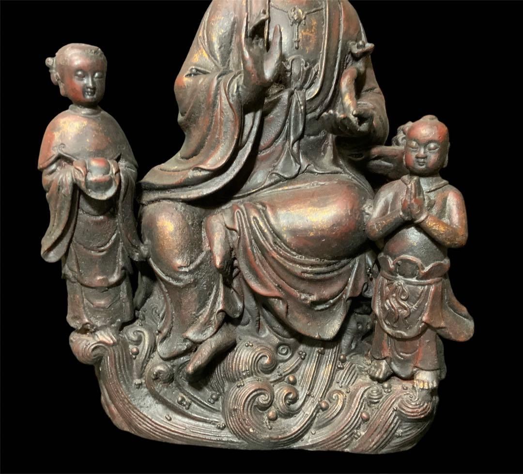 極上・鉄造鍍金仏・中国古玩・チベット仏教・仏教美術・観音菩薩・三尊