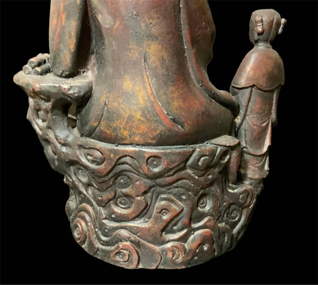 極上・鉄造鍍金仏・中国古玩・チベット仏教・仏教美術・観音菩薩・三尊