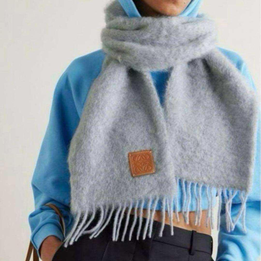 正規品】美品 ロエベ モヘア ウール マフラー LOEWE グレー - メルカリ