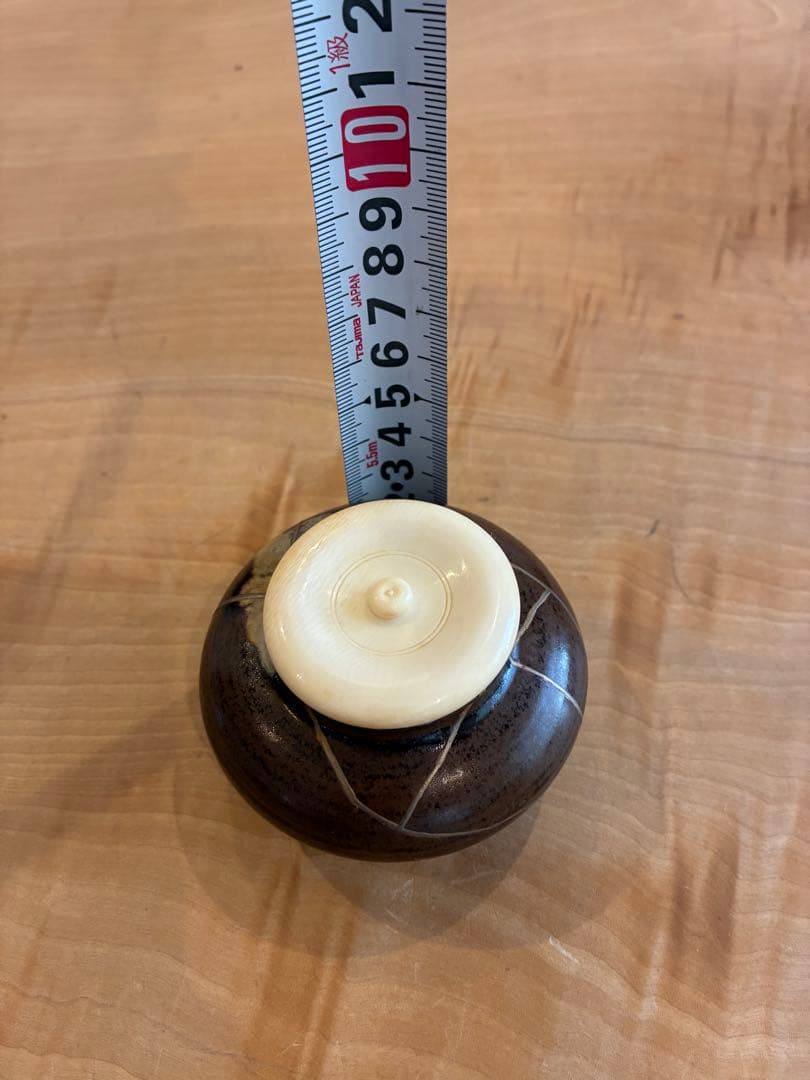 佐久間勝山作 萬古焼 松古窯 平茶入 茶道具 金継ぎ 共箱