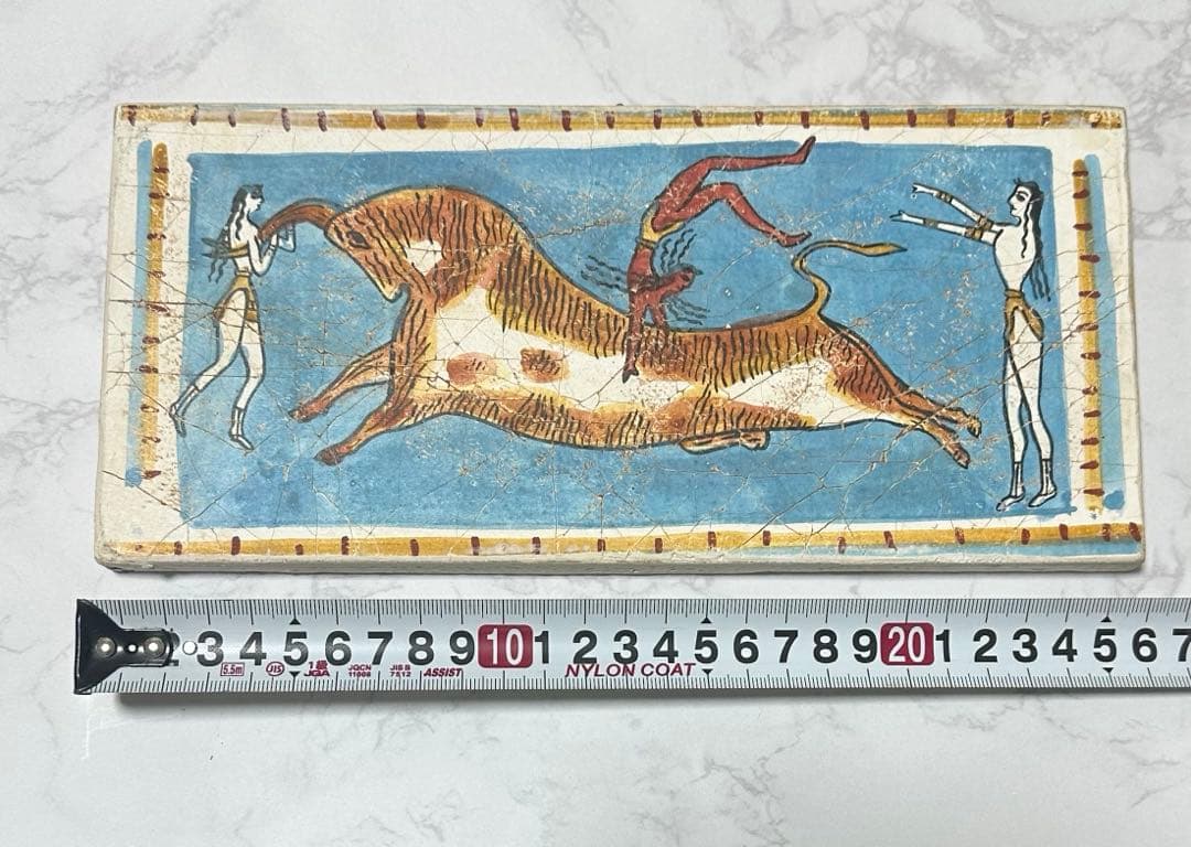 希少】ギリシャ クノッソス宮殿 壁画「牛跳び」レプリカ プレート