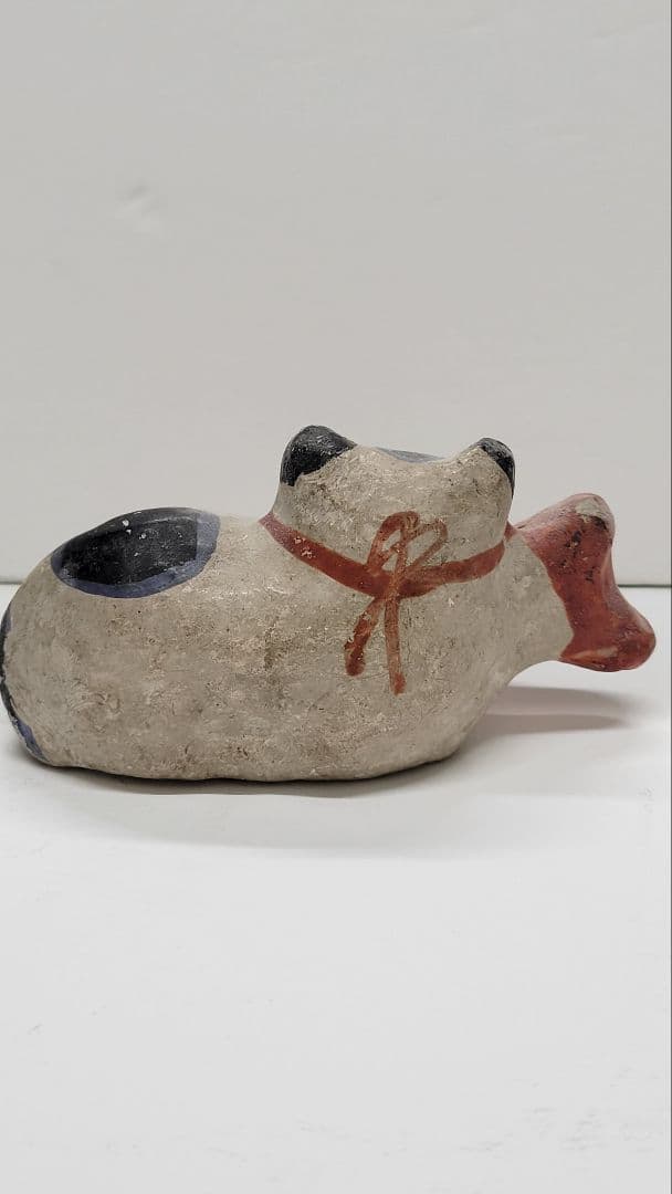 おめでたい お正月玄関に 明治時代 鯛猫 ガラ入 古い練り人形 土人形 郷土