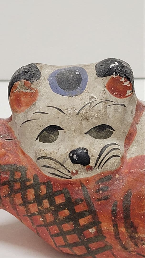 おめでたい お正月玄関に 明治時代 鯛猫 ガラ入 古い練り人形 土人形 郷土