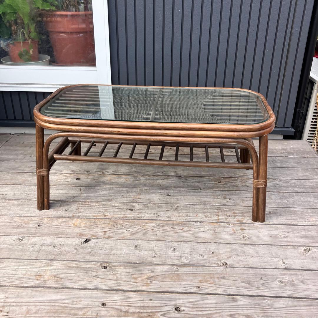 ラタン テーブル 家具 ハワイ ハワイラブ ホワイトラタン ガラス天板