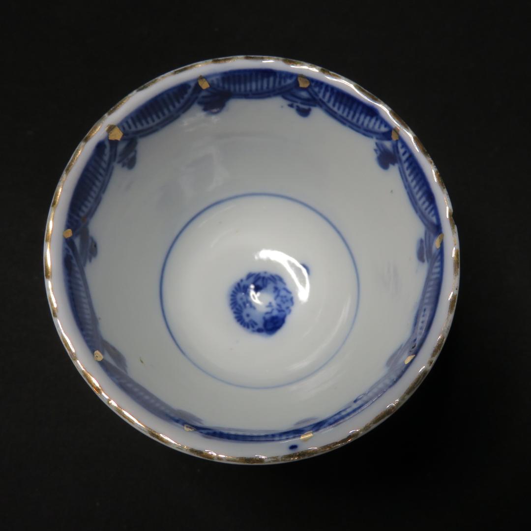 蕎麦猪口 向付 5客 色絵付 窯傷 花文様 金彩 明治 大正 B