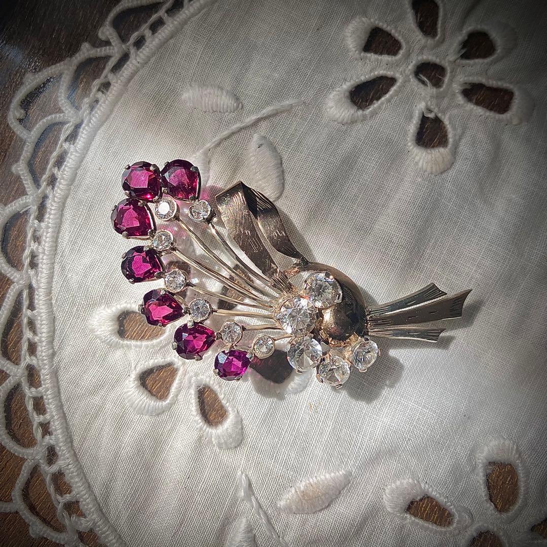 ビンテージ 天然ロードライトガーネット ブローチ ビンテージ天然