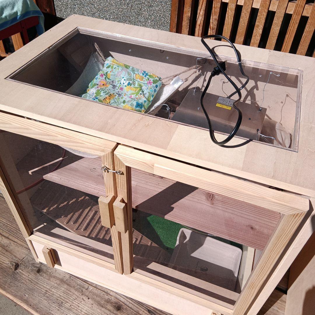 自作のケージ 小動物 ハリネズミ 特大サイズ フルセット 収納 木製無垢