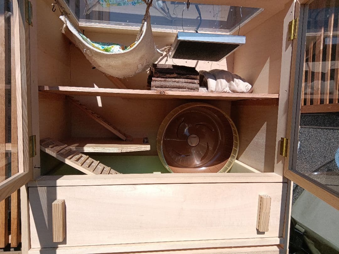 自作のケージ 小動物 ハリネズミ 特大サイズ フルセット 収納 木製無垢