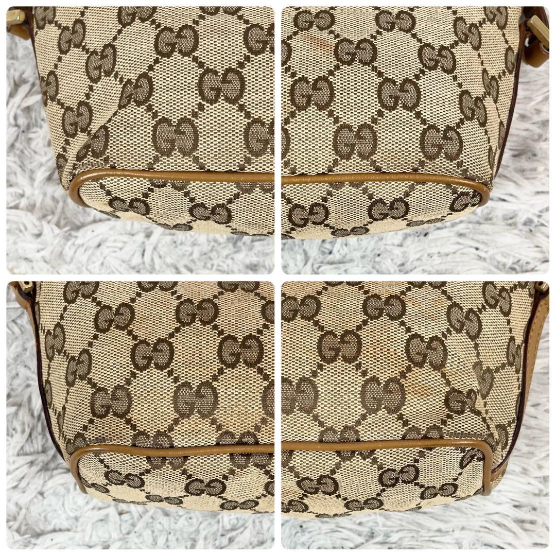 美品 グッチ キャンバス アクセサリーポーチ GG柄 ロゴ型押し ファスナー 茶