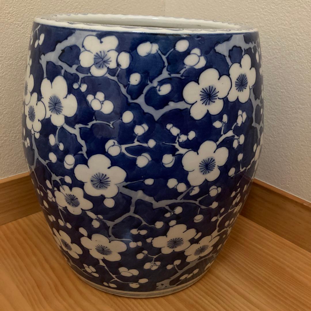 呉須　梅の花　火鉢　磁器　陶器