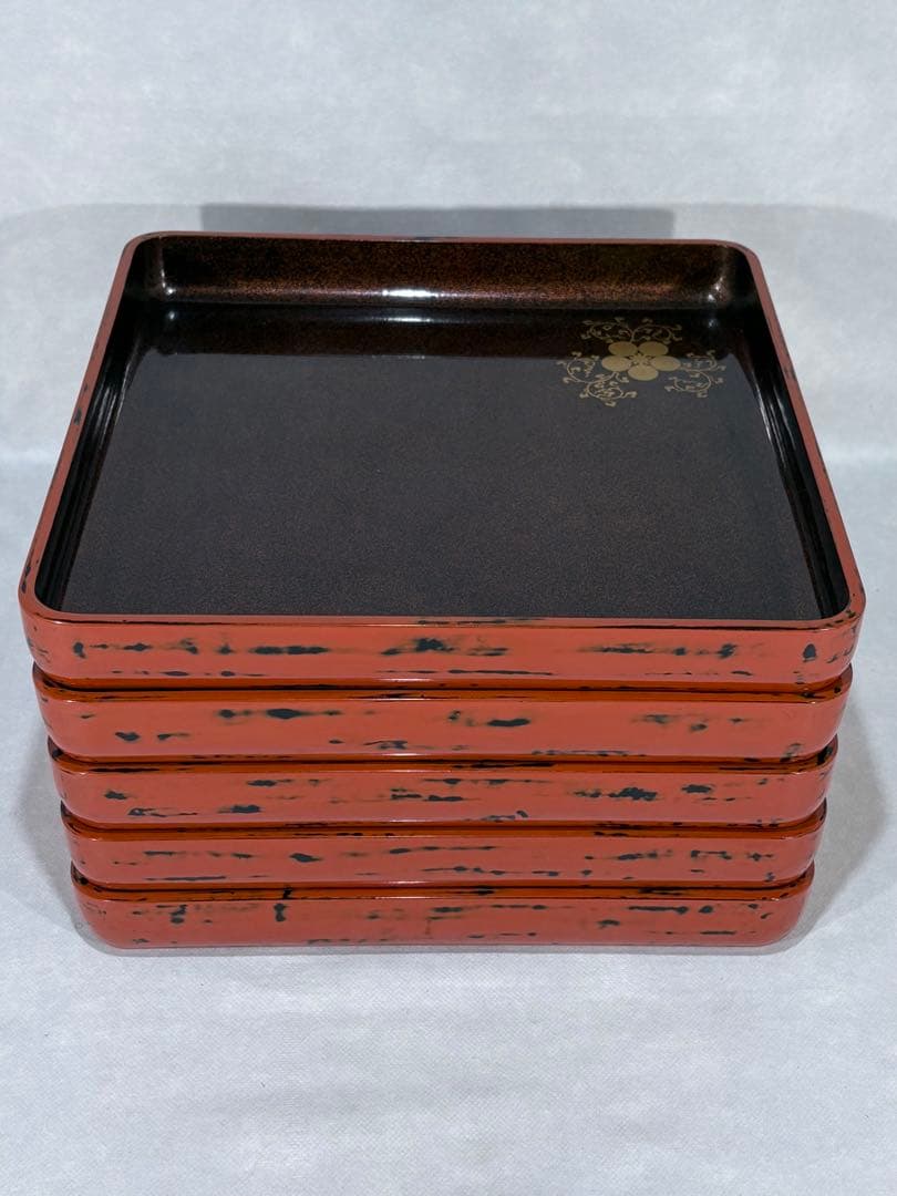 根来塗 内梨地蒔絵付 懐石膳五客 美品 茶道具 懐石道具 送料