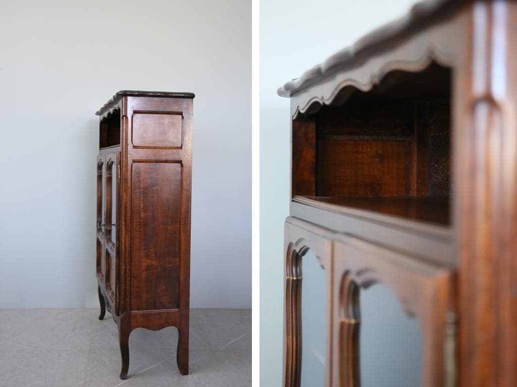 フランスアンティーク木製ブックケースキャビネット/本棚/食器棚/飾棚